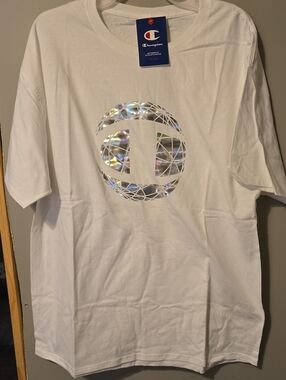 Champion White Short Sleeve Tee with Holographic Logo